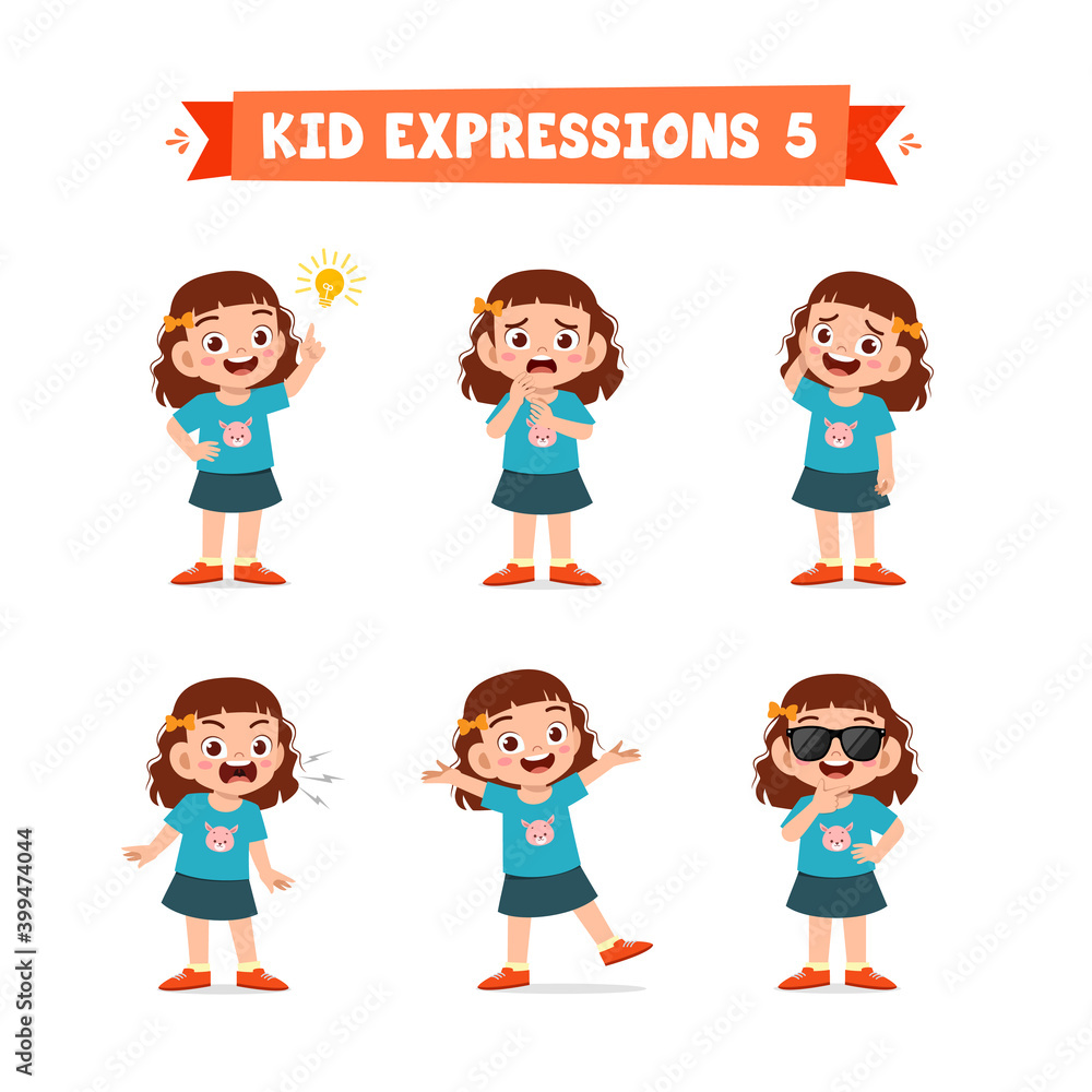 cute little kid girl in various expressions and gesture set cute little kid girl in various expressions and gesture set