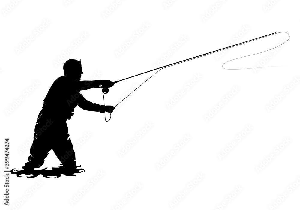 Fly fisherman fishing.clip art black fishing on white background - Vector Fly fisherman fishing.clip art black fishing on white background - Vector