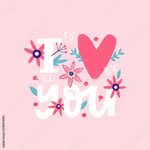 I love you ornate lettering quote. Gift card, poster, print for t-shirt, sticker, label and other.