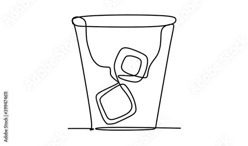 Ice cubes in glass. Continuous one line drawing