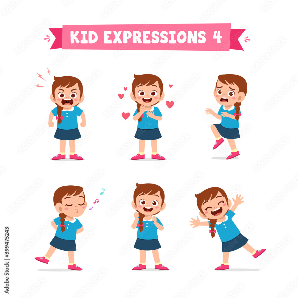 cute little kid girl in various expressions and gesture set cute little kid girl in various expressions and gesture set