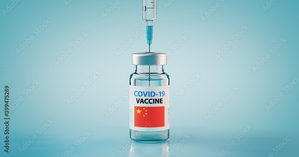 COVID-19 Coronavirus Vaccine and Syringe with flag of China COVID-19 Coronavirus Vaccine and Syringe with flag of China