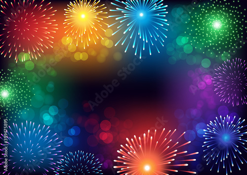 Abstract colorful firework on black background for celebration