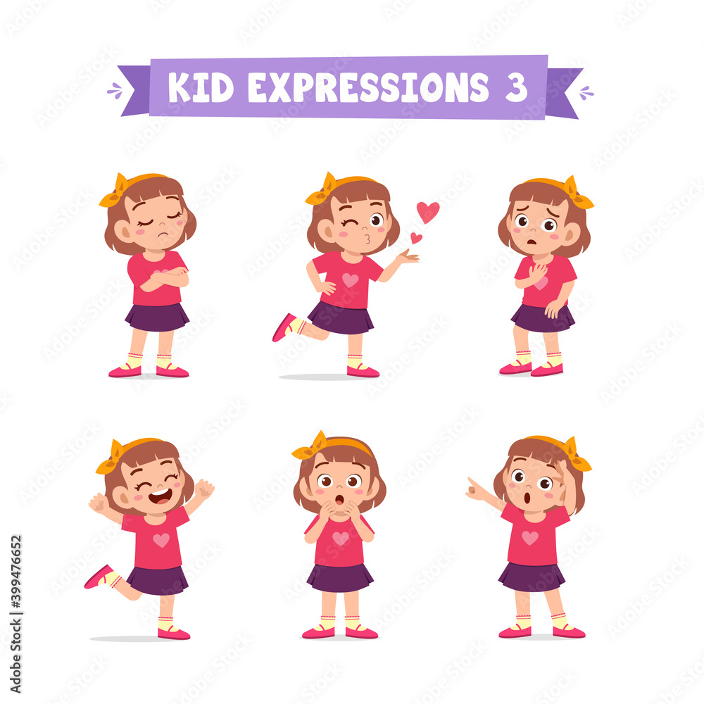 cute little kid girl in various expressions and gesture set cute little kid girl in various expressions and gesture set