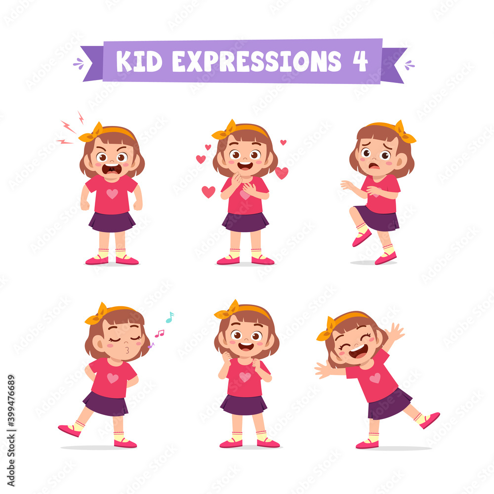 cute little kid girl in various expressions and gesture set cute little kid girl in various expressions and gesture set