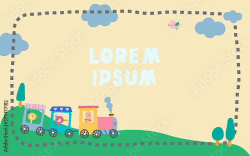 frame decoration, border, transportation, baby shower invitation, illustration for child, picture frame, wallpaper, animal cartoon backgrounds. train travel.