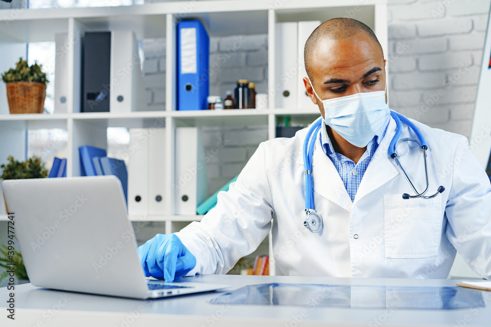 Portrait of african american doctor in medical mask Portrait of african american doctor in medical mask