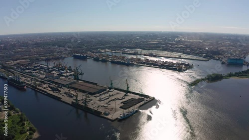 Wallpaper Mural Aerial view of cargo ship, cargo container in warehouse harbor in the Morskie Vorota district in St. Petersburg. Torontodigital.ca