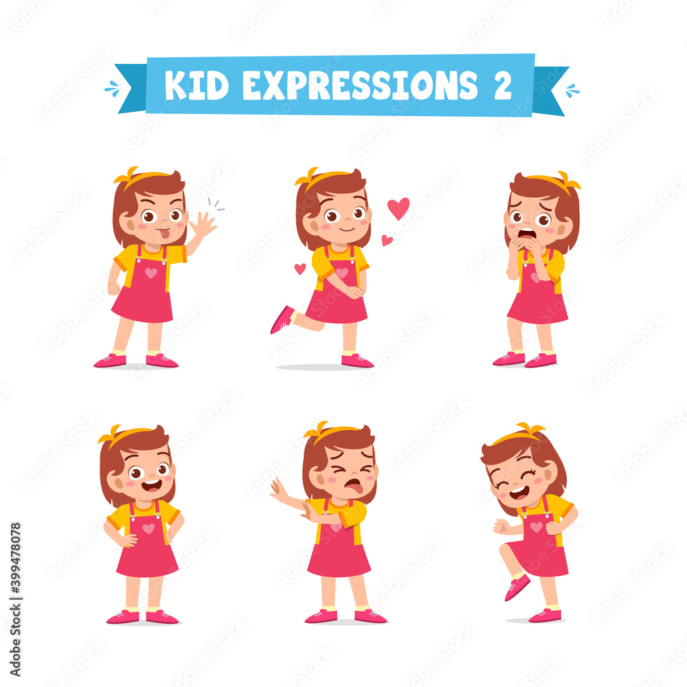 cute little kid girl in various expressions and gesture set cute little kid girl in various expressions and gesture set