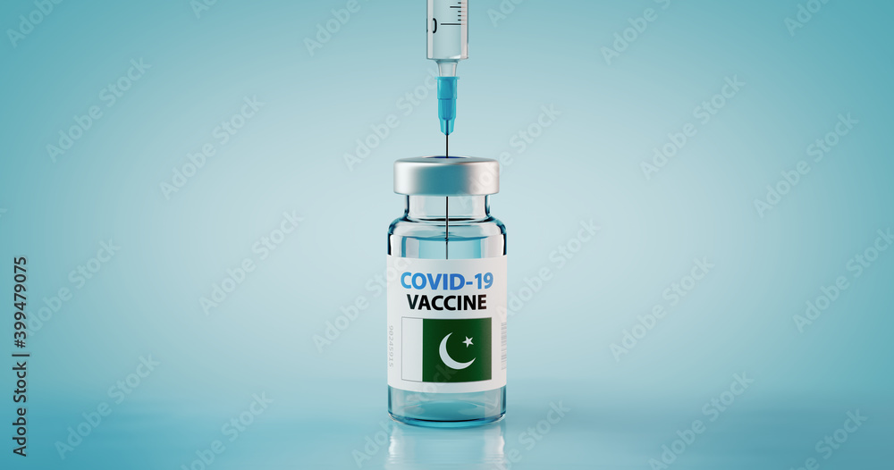 COVID-19 Coronavirus Vaccine and Syringe with flag of Pakistan COVID-19 Coronavirus Vaccine and Syringe with flag of Pakistan