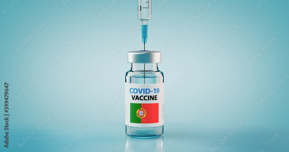 COVID-19 Coronavirus Vaccine and Syringe with flag of Portugal COVID-19 Coronavirus Vaccine and Syringe with flag of Portugal
