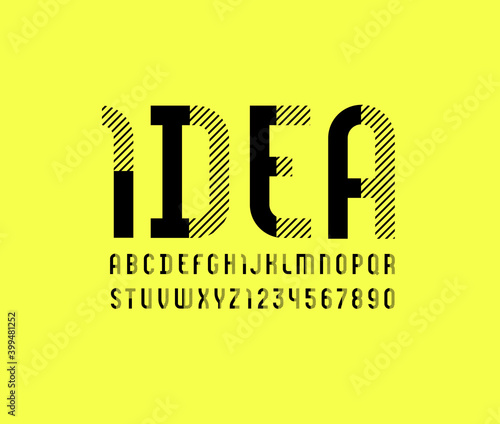 Black striped font, trendy alphabet, modern uppercase letters from A to Z and numbers from 0 to 9, vector illustration 10EPS
