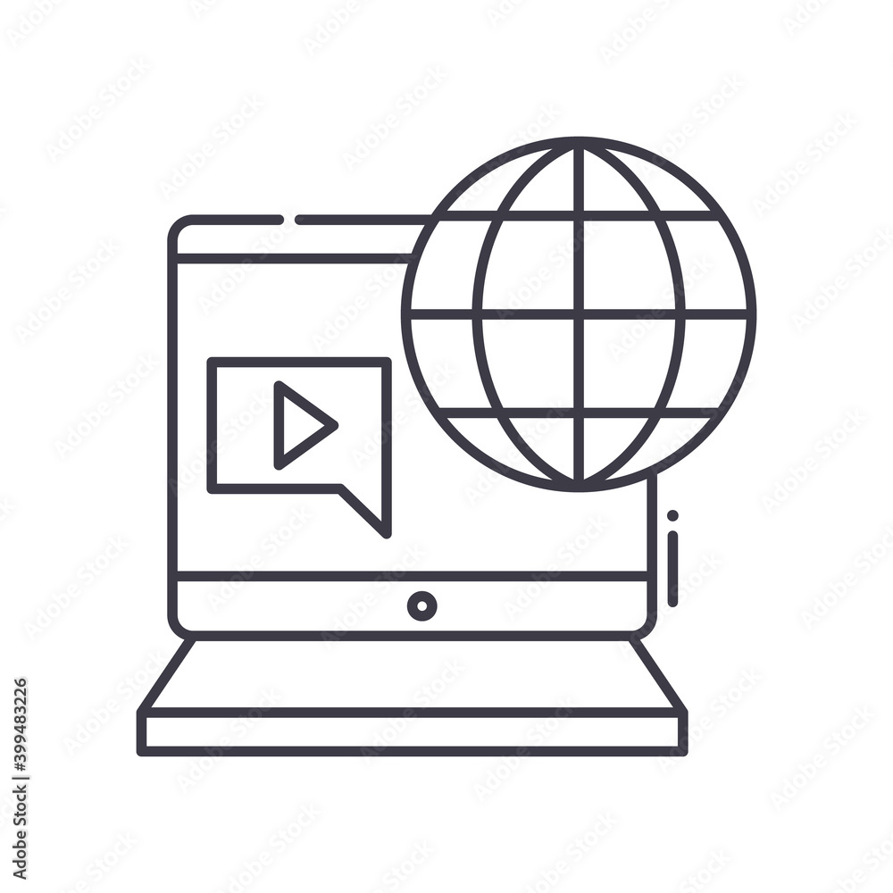 Interactive multimedia icon, linear isolated illustration, thin line vector, web design sign, outline concept symbol with editable stroke on white background. Interactive multimedia icon, linear isolated illustration, thin line vector, web design sign, outline concept symbol with editable stroke on white background.