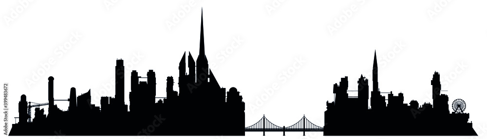 City silhouette with bridge isolated on white background