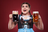 Woman with brown and pale beer