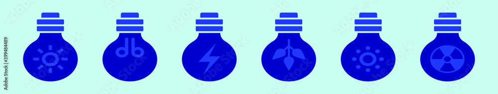 set of light bulb cartoon icon design template with various models. vector illustration isolated on blue background set of light bulb cartoon icon design template with various models. vector illustration isolated on blue background