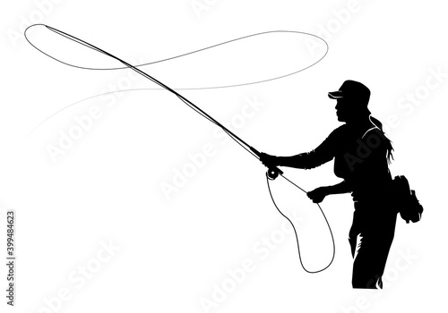 Fly fisherman fishing.clip art black fishing on white background - Vector