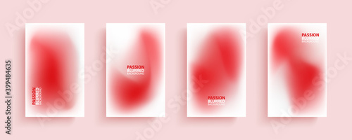 Red blurred backgrounds set with modern abstract blurred gradient patterns. Smooth templates collection for romantic cards, valentines day greetings or wedding invitations. Vector illustration.