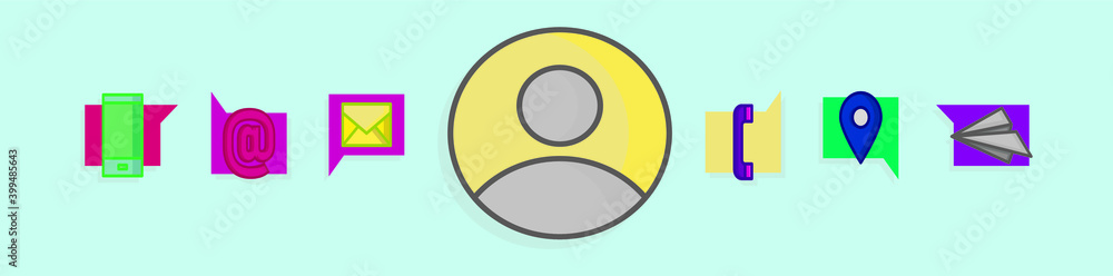 set of contact me cartoon icon design template with various models. vector illustration isolated on blue background set of contact me cartoon icon design template with various models. vector illustration isolated on blue background