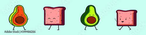 set of avocado toast food cartoon icon design template with various models. vector illustration isolated on blue background