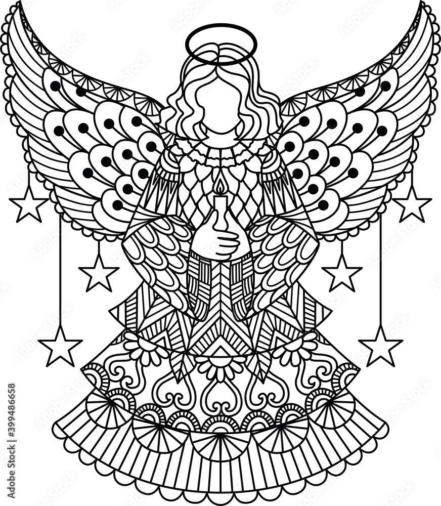 Line art design of Christmas Angel for coloring book, coloing page or ...
