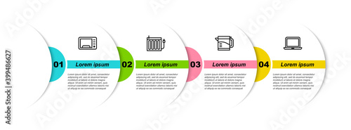 Set line Microwave oven, Heating radiator, Electric kettle and Laptop. Business infographic template. Vector.