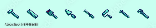 Tool icon set with lots of construction or DIY tools including level, pneumatic and many others. vector illustration isolated on blue background