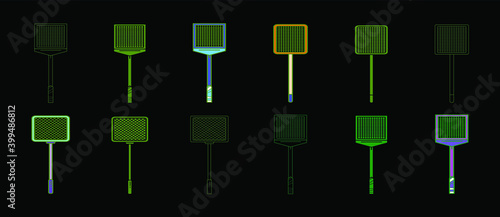 set of fly swatter cartoon icon design template with various models. vector illustration isolated on black background