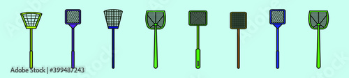set of fly swatter cartoon icon design template with various models. vector illustration isolated on blue background