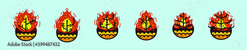 set of burning bush cartoon icon design template with various models. vector illustration isolated on blue background