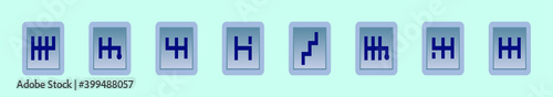 set of gear shift cartoon icon design template with various models. vector illustration isolated on blue background