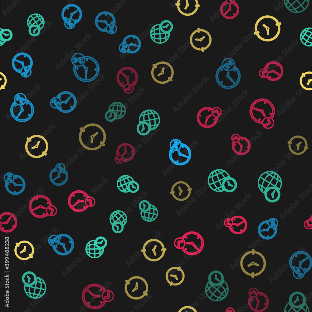 Set line Clock 24 hours, World time, and on seamless pattern. Vector. Set line Clock 24 hours, World time, and on seamless pattern. Vector.