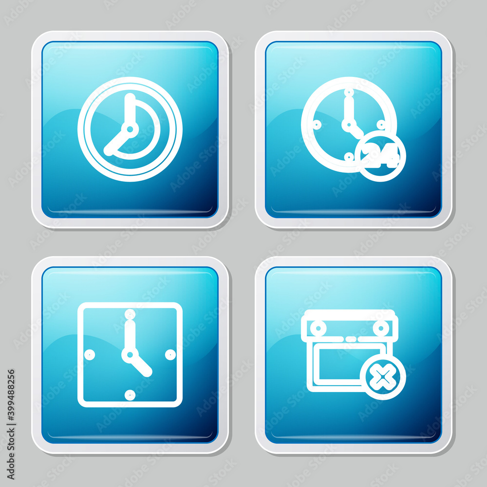 Set line Clock, 24 hours, and Calendar date delete icon. Vector. Set line Clock, 24 hours, and Calendar date delete icon. Vector.