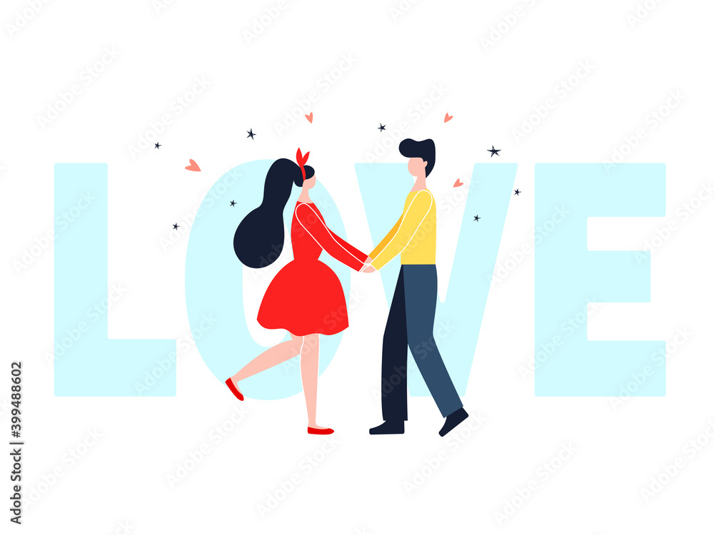 Valentine's Day. girl hugs a guy. couple in love hold a heart. vector in cartoon style Valentine's Day. girl hugs a guy. couple in love hold a heart. vector in cartoon style