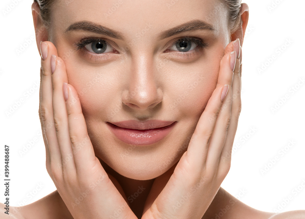 Beautiful woman face with healthy clean beauty skin close up Beautiful woman face with healthy clean beauty skin close up