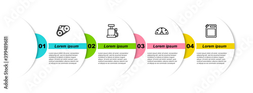 Set line Timing belt kit, Car air pump, Speedometer and Canister for gasoline. Business infographic template. Vector.
