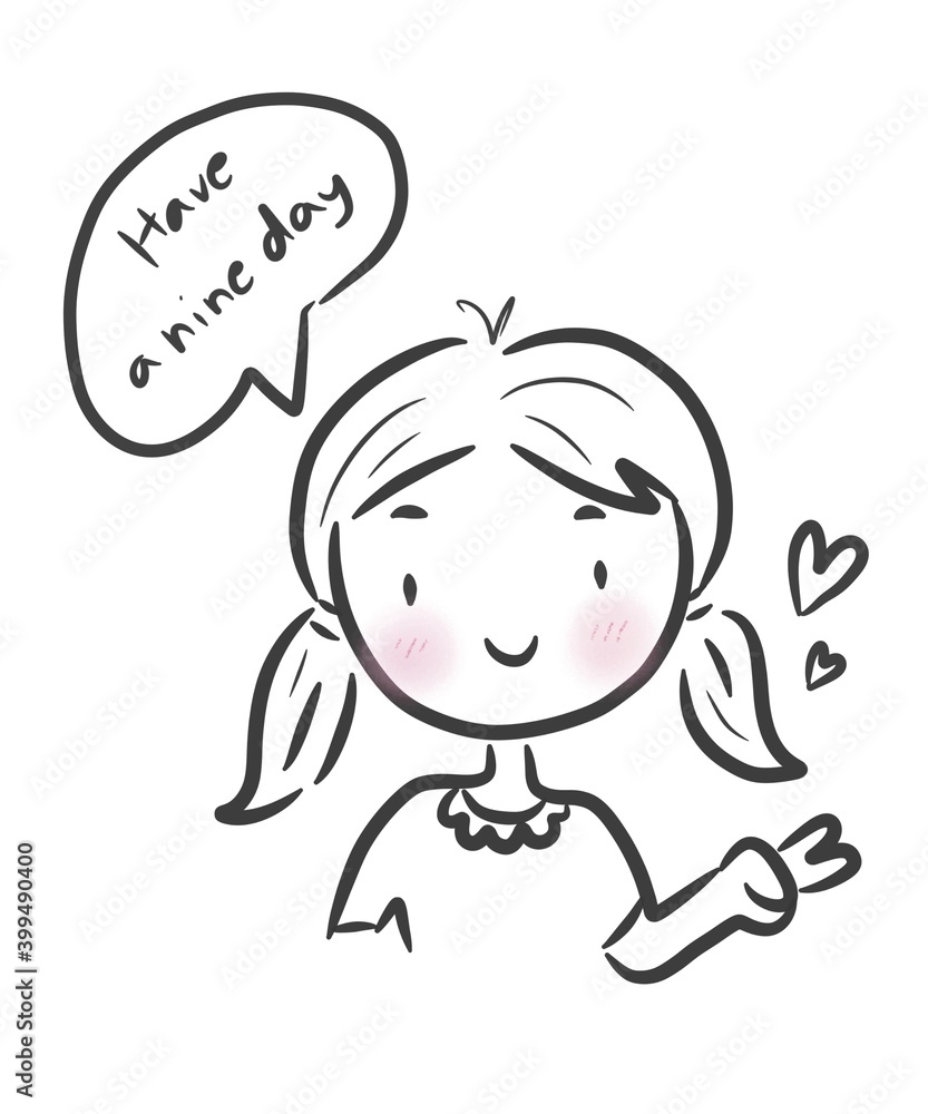 little girl in black line doodle on white background little girl in black line doodle on white background