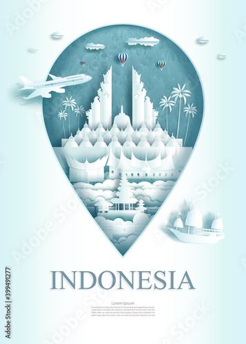 Travel Indonesia architecture monument pin in Asia with ancient.