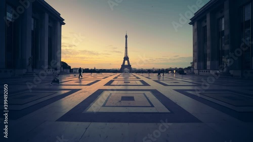 sunrise at Eiffel tower from Trocadero. Paris, France photo