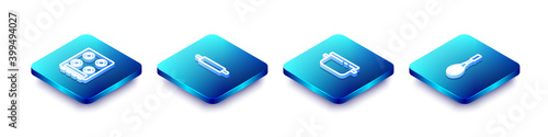 Set Isometric line Gas stove, Rolling pin, Cooking pot and Kitchen whisk icon. Vector.