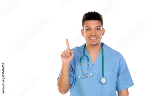 Young african doc with blue uniform