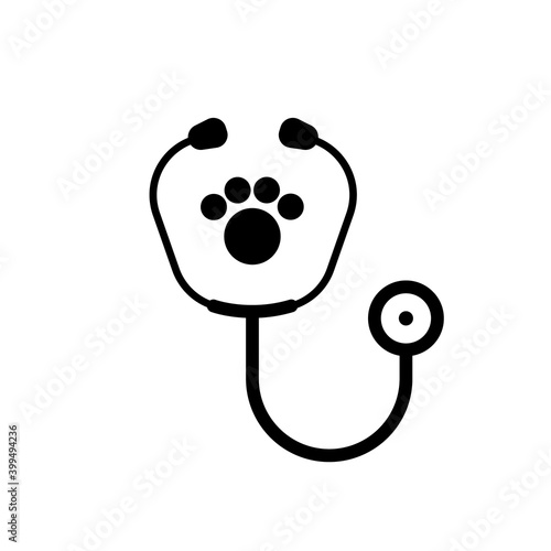 Stethoscope silhouette with animal paw print symbol.