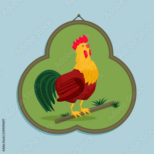 Rooster. Vector image of a rooster. Illustration of a rooster in a frame on the wall