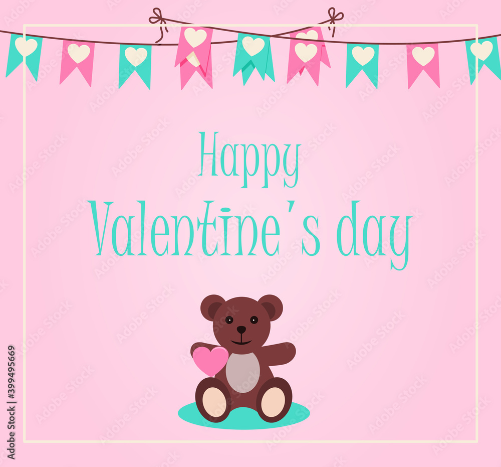 Valentine s day greeting card with hearts and love wishes. Flat vector illustration for sale, online store, delivery of goods for the holiday. Invitation flyer in pink, red, and blue. Images with a Valentine s day greeting card with hearts and love wishes. Flat vector illustration for sale, online store, delivery of goods for the holiday. Invitation flyer in pink, red, and blue. Images with a