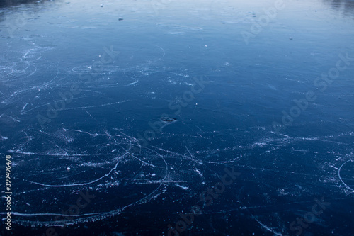 texture of ice on the lake