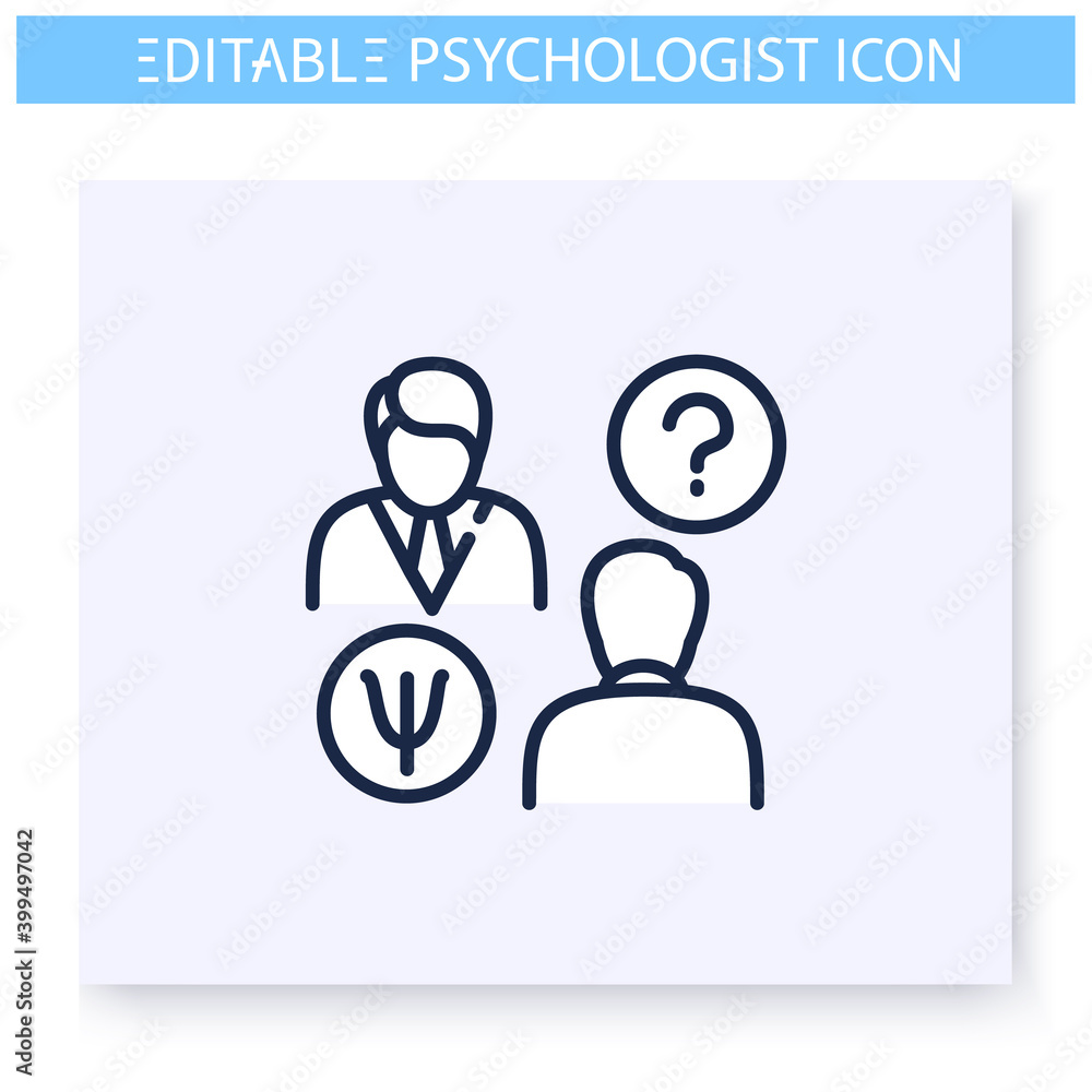 Psychological consultation line icon. Psychiatrist. Psychologic, cognitive problems. Psychotherapy. Mental health care and treatment concept. Isolated vector illustration. Editable stroke 