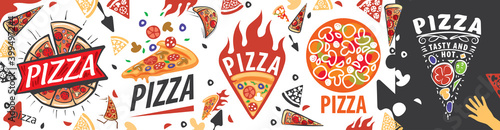 Vector set of logos with the image of a pizza for a pizzeria