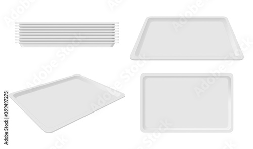 Plastic empty white tray set, blank takeout