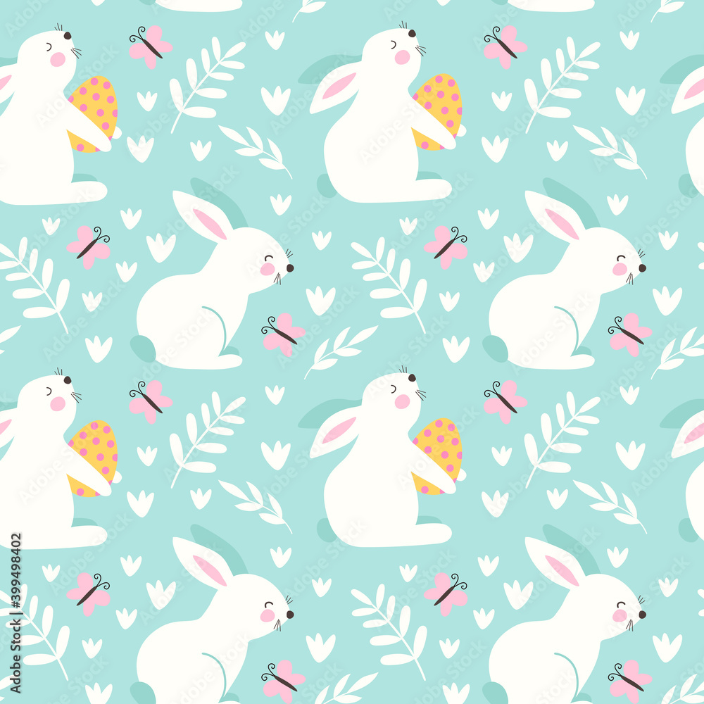 Obraz premium Happy Easter Seamless pattern with rabbit. Vecto