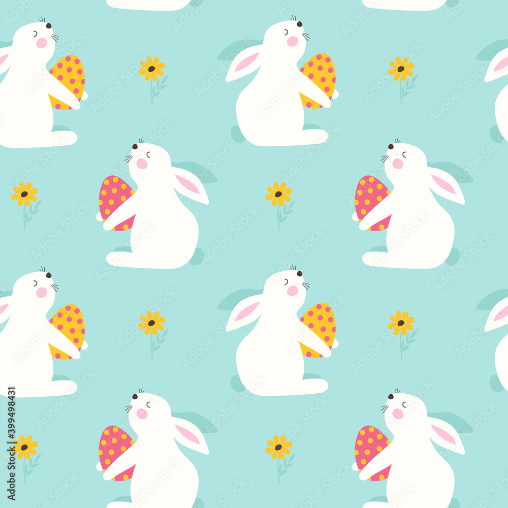 Happy Easter Seamless pattern with rabbit. Vector